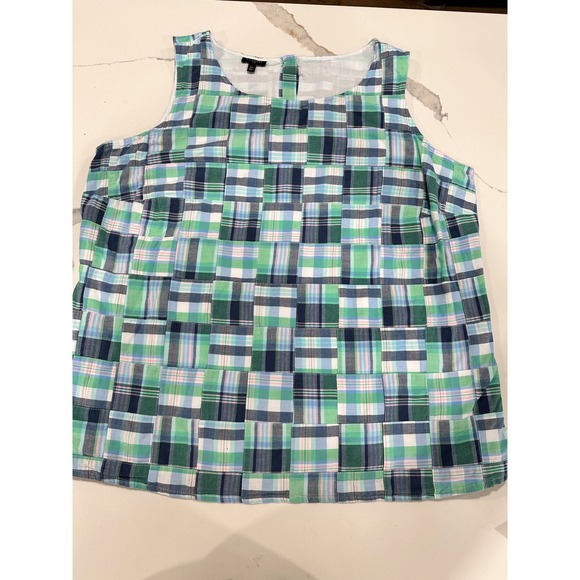 Talbots Plus Size 2X Green Blue Plaid Sleeveless Top Patchwork Cotton Blend - Picture 1 of 6